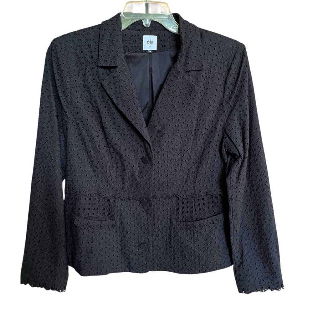 Cabi Eyelet Lace Black Women's Blazer Jacket 3 Button Size 14